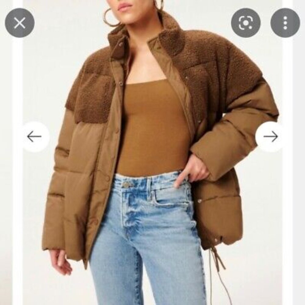 Good American Sherpa Mix Cocoon Puffer Jacket